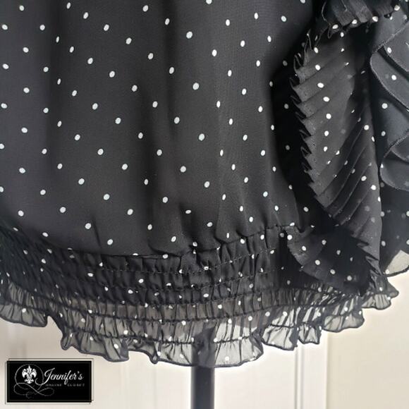 3/$25 Apt. 9 Black and White Sheer Pleated Ruffle Polka Dot Blouse - Picture 5 of 13